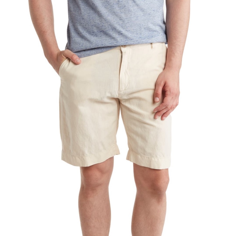 Faherty Men’s Size 42 Malibu Linen & Cotton Chino Shorts Stone Cream NWT